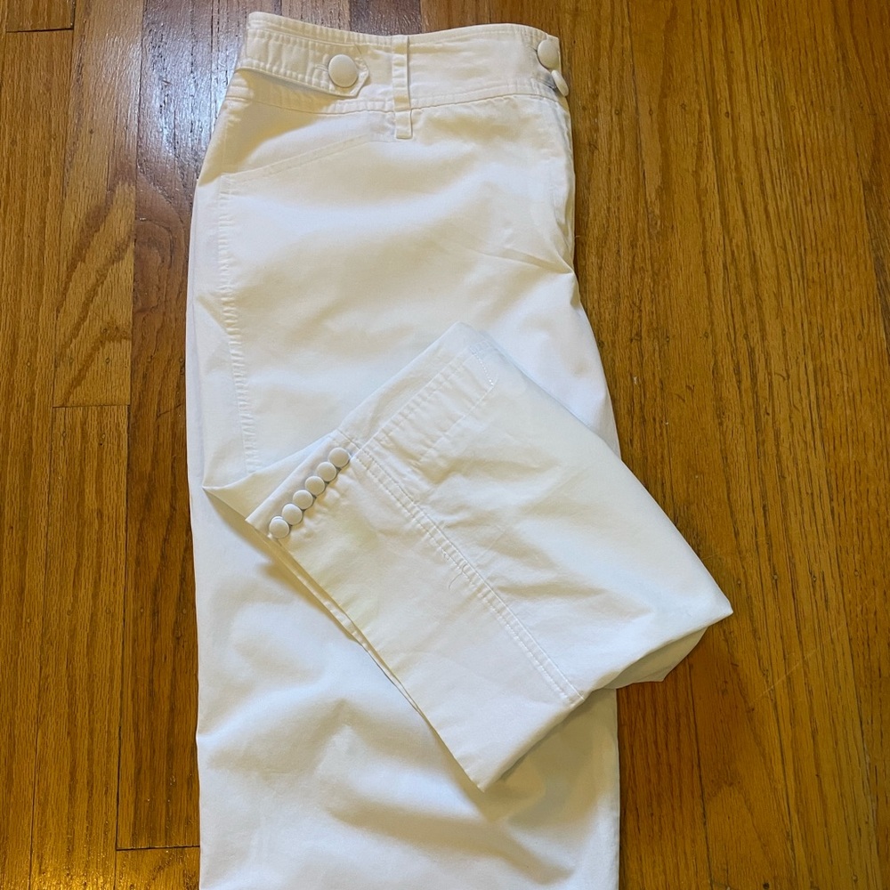 Ann Taylor Classic White Button-Cropped Pants